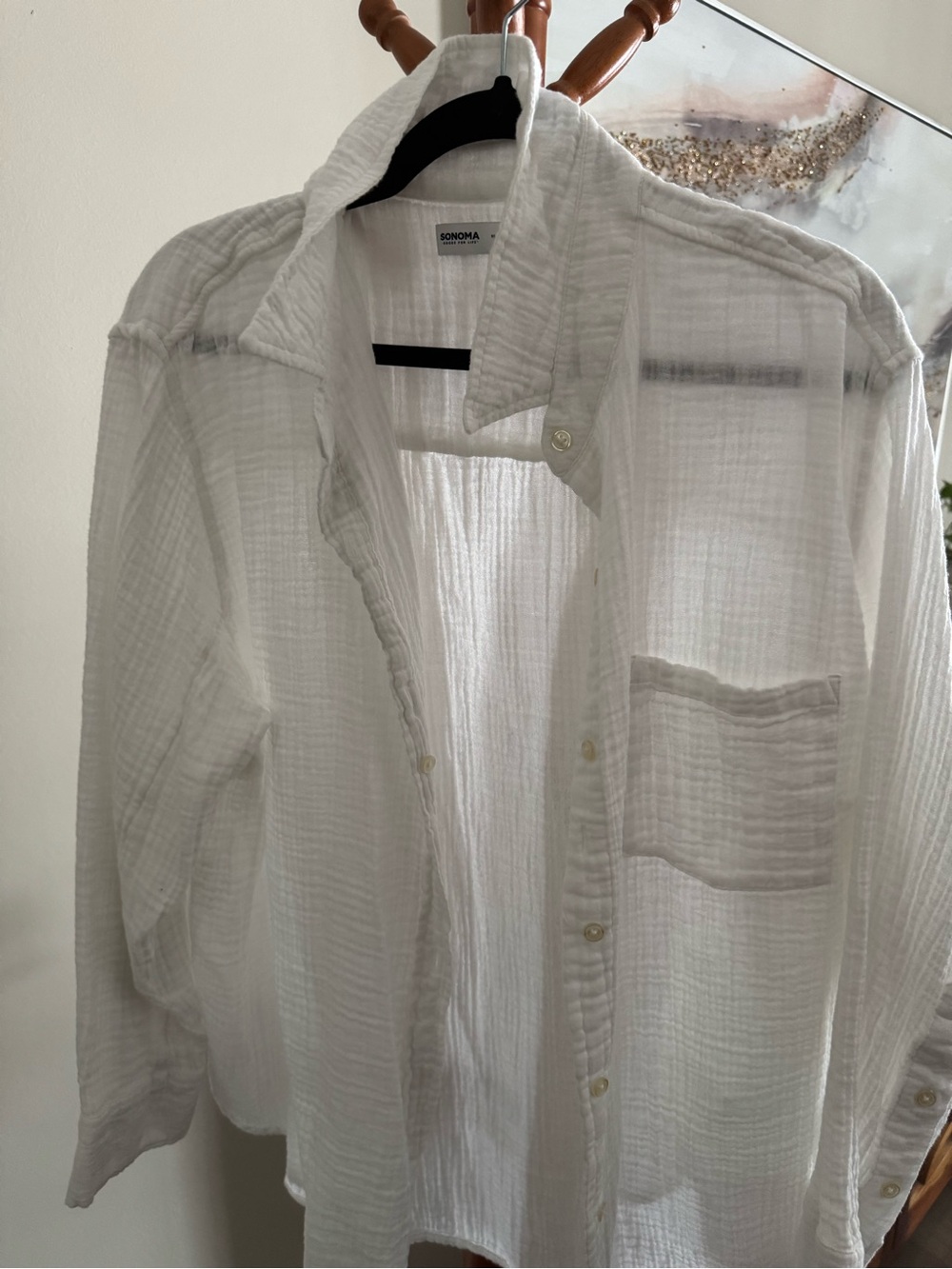 Sonoma 100% Cotton Button Up Textured Shirt Top Blouse Women's Preppy Coastal